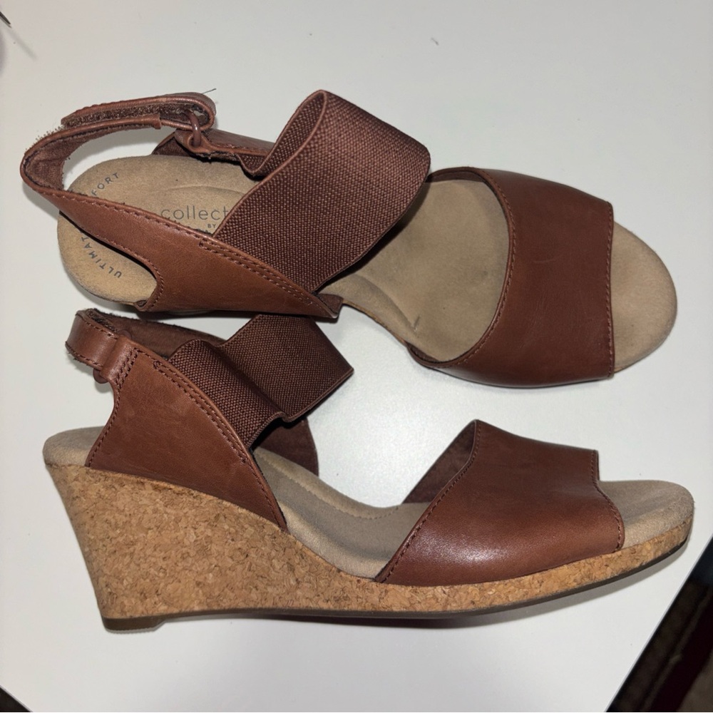 Clarks Tan Wedge Sandals